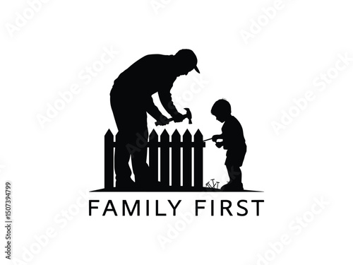 Father and son building a fence together family teamwork
