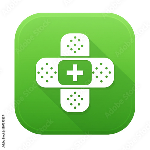 Green cross with bandages.