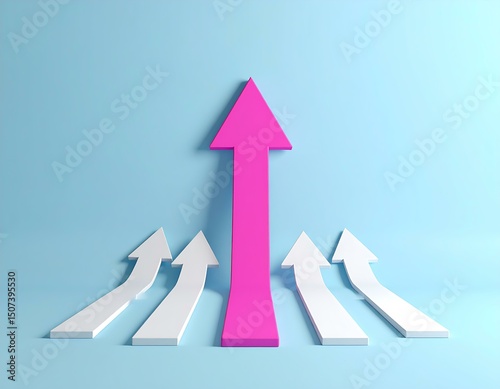 Pink Arrow Surpasses White Arrows Growth, Success, Leadership, Progress, Achievement