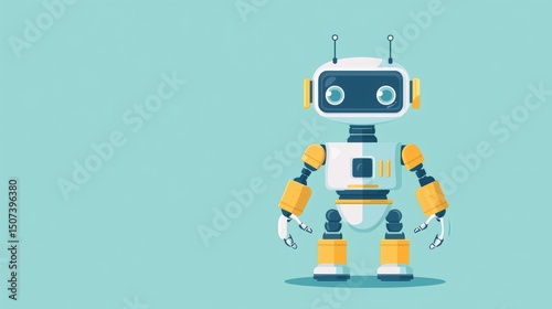 Friendly robot character on turquoise