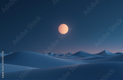 serene landscape subtle gradient hues dominated faint glowing circle suspended deep inky blue horizon