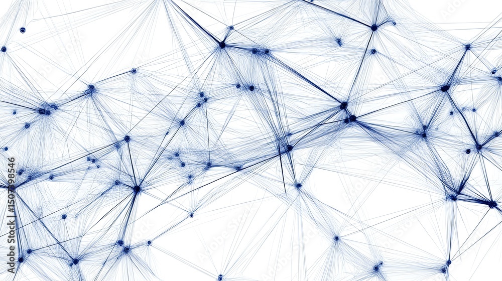 Obraz premium Abstract Network Connection: Intricate Web of Blue Lines and Nodes on White Background