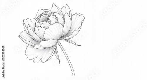Minimalist peony flower line art sketch for coloring pages, botanical prints, wedding stationery, floral clipart, greeting cards, art education, and elegant visual projects

