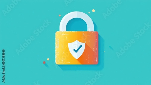 Secured data vibrant padlock icon with checkmark