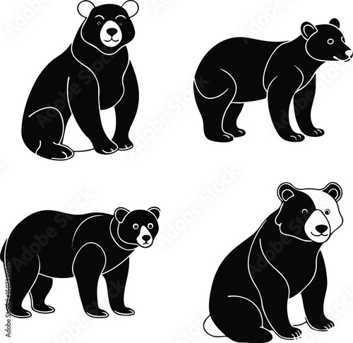 Black Bear Silhouette Vector Set – Wildlife Animal Illustration Collection

