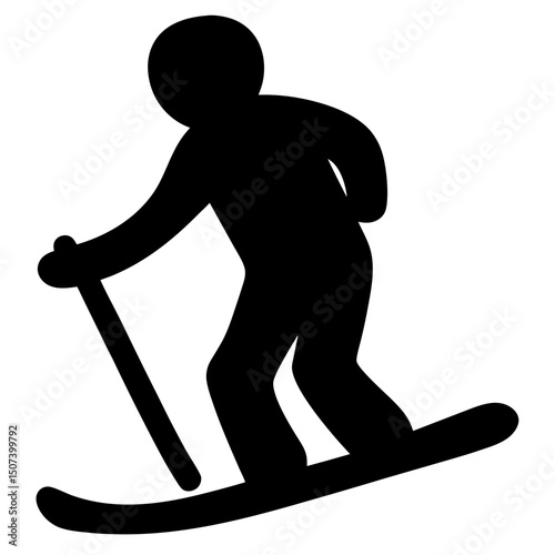 Silhouette of a Person Snowboarding Down a Mountain with Ski Poles