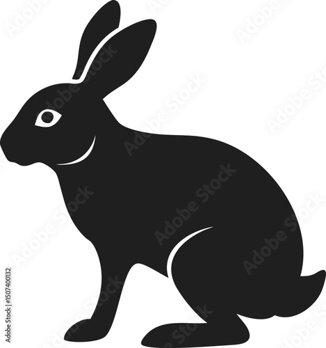 Black rabbit silhouette wild animal long ears mammal isolated cute