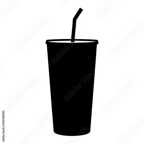 Simple black silhouette of a beverage cup with straw for design