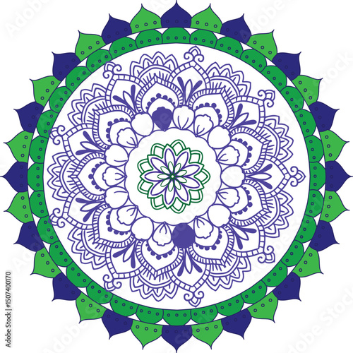 Mandala art design also called rangoli, decorative elements on white background
