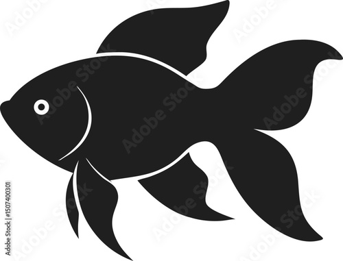 Black goldfish silhouette small pet fish aquatic isolated simple cute