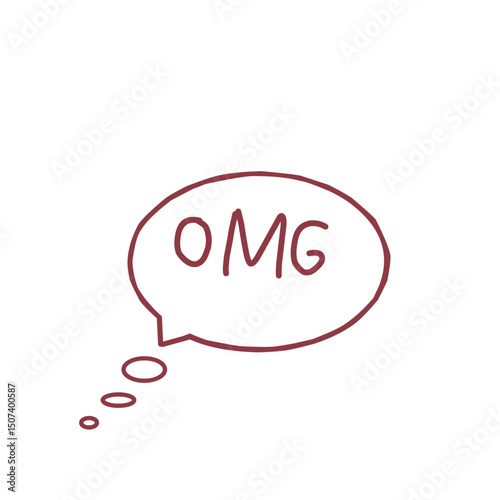 A reddish-brown speech bubble with "OMG" written inside it.
