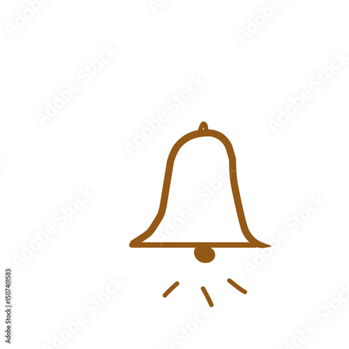 A simple hand-drawn brown bell icon with a ringing effect