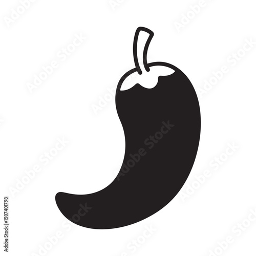 Red chili clipart cartoon style vector illustration Silhouette white Background.