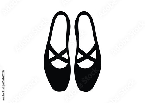 Elegant black ballet shoes silhouetted on a clean white background symbolizing grace and beauty