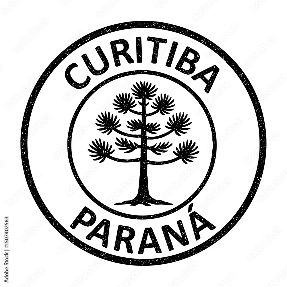 Curitiba, Paraná grunge rubber stamp from Brazil, on transparent background, vector illustration. Selo da cidade de Curitiba, Paraná com ilustração de araucária