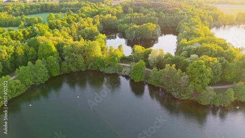 Drone view of Lake Torfmoorsee in Hoerstel, Germany