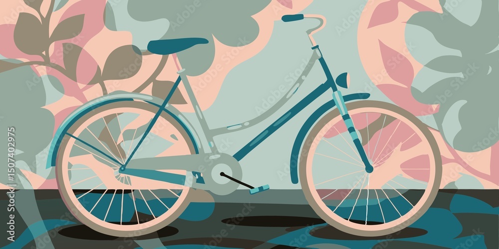 Fototapeta premium Creative illustration merging urban buildings and roads to form a bicycle, celebrating urban mobility on World Bicycle Day