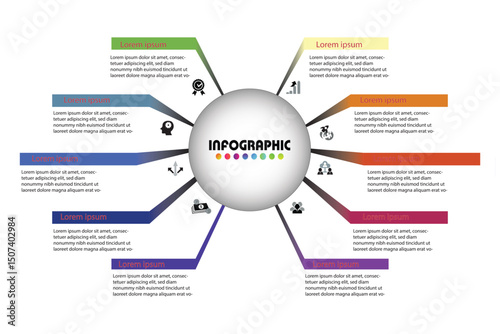 Wallpaper Mural Circular infographic with 10 segmented options radiating from a central hub. Color-coded sections with icons, perfect for strategic, educational, or business presentations. Torontodigital.ca