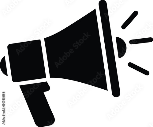 Black Megaphone Icon – Announcement, Marketing, Notification Symbol in Flat Style