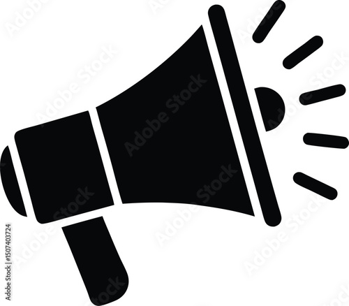Black Megaphone Icon – Announcement, Marketing, Notification Symbol in Flat Style
