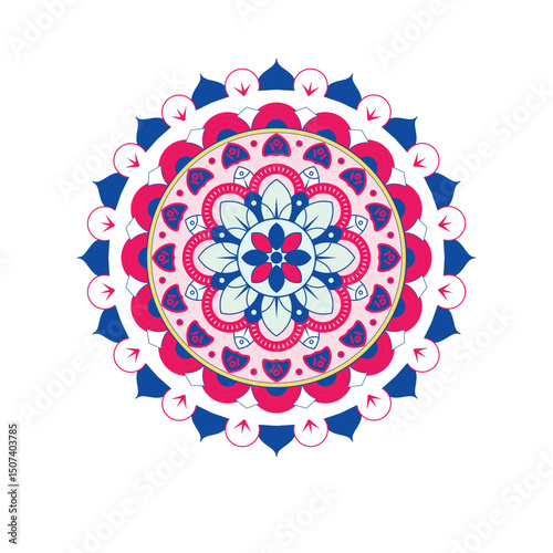 Pink mandala on white background. Design for meditation courses, apps, books, yoga lessons, etc.