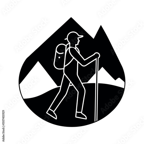 Hiking Activity Silhouette in Black Vector Style
