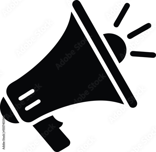 Black Megaphone Icon – Announcement, Marketing, Notification Symbol in Flat Style