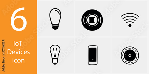 IoT Devices Icon Set – 6 Flat Vector Illustrations of Smart Internet of Things Technology