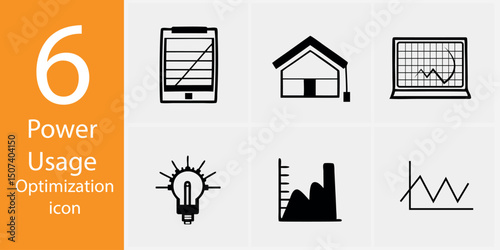 Power Usage Optimization Icon Set – 6 Energy Efficiency Vector Illustrations