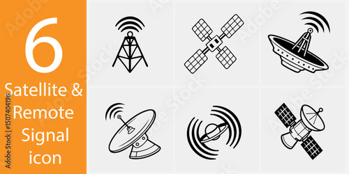 Satellite & Remote Signal Icon Set – 6 Flat Vector Illustrations for Tech, GPS & Communication