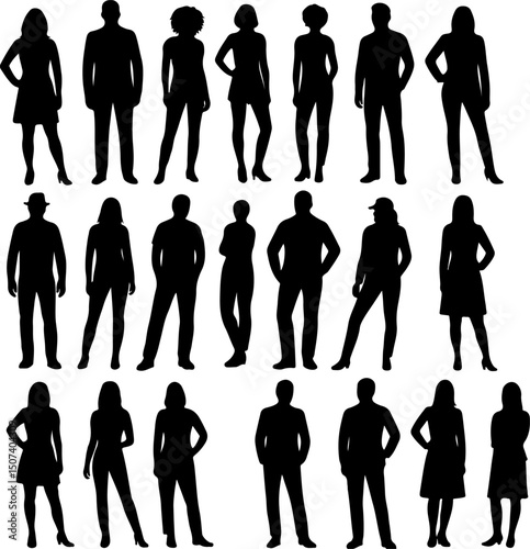 Diverse Silhouette People Collection Representing Variety of Casual and Professional Styles