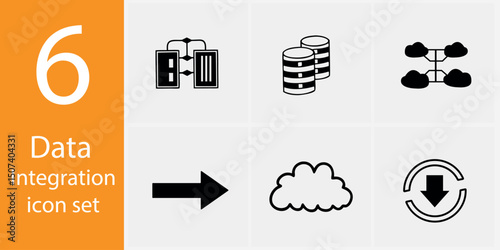 Data Integration Icon Set – 6 Flat Vector Illustrations for Analytics, Network & Tech Solutions