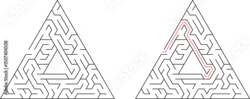 Triangular Maze Puzzle Solution Path, Geometry, Logic, Game, Brain Teaser, Challenge, Strategy