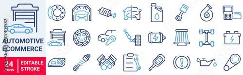 Automotive eCommerce icon. Vehicle Parts. Garage, Automotive Tools, Auto Care, Car Electronics, Vehicle Maintenance, Automotive Lighting and Engine Components