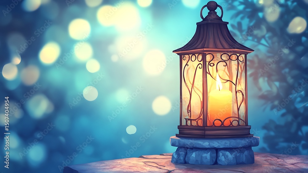 Fototapeta premium Ornate lantern with a warm candlelight glow.