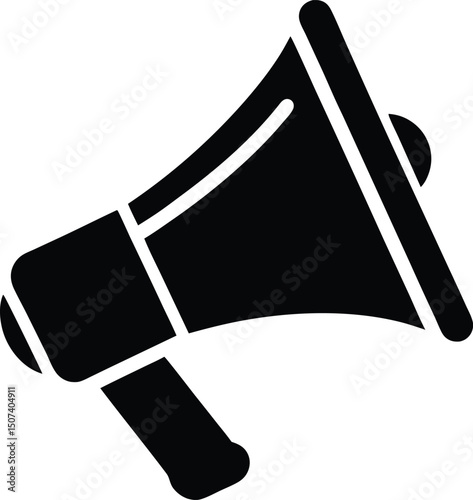 Black Megaphone Icon – Announcement, Marketing, Notification Symbol in Flat Style