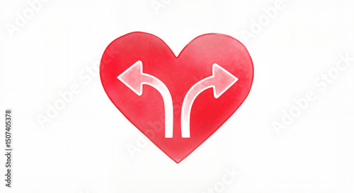 Heart with diverging arrows illustration for relationship blogs, dating advice content, emotional choice designs, mental health awareness and love-themed projects

