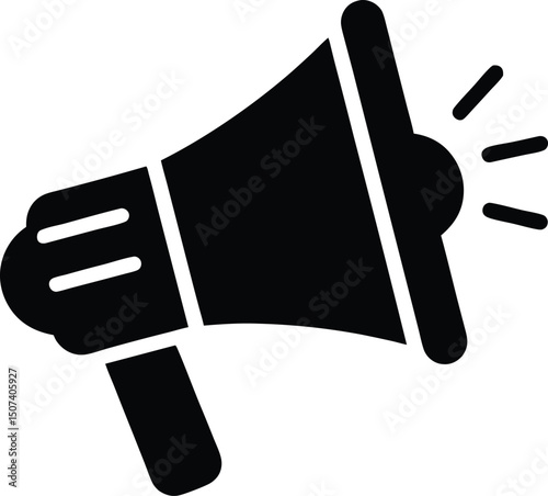 Black Megaphone Icon – Announcement, Marketing, Notification Symbol in Flat Style
