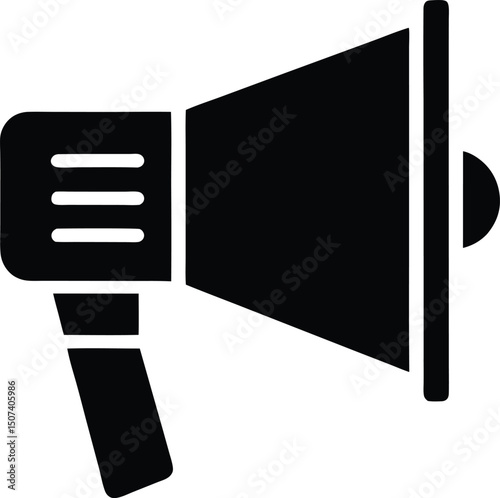 Black Megaphone Icon – Announcement, Marketing, Notification Symbol in Flat Style