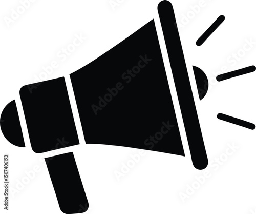 Black Megaphone Icon – Announcement, Marketing, Notification Symbol in Flat Style