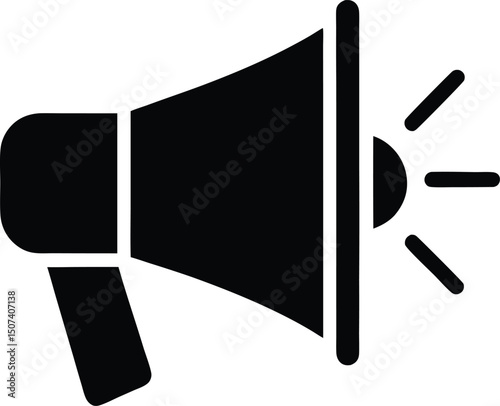 Black Megaphone Icon – Announcement, Marketing, Notification Symbol in Flat Style