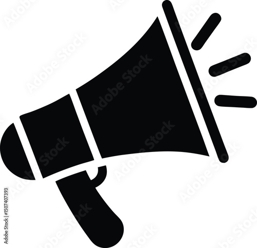 Black Megaphone Icon – Announcement, Marketing, Notification Symbol in Flat Style