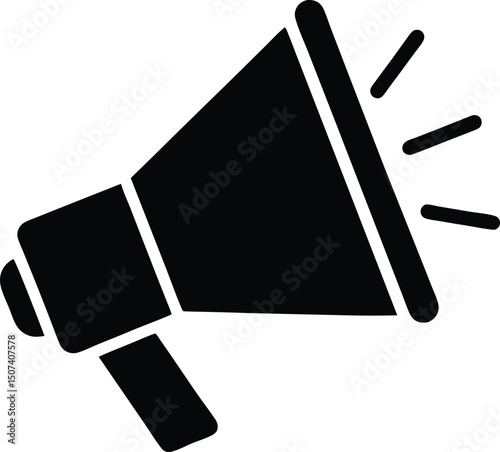 Black Megaphone Icon – Announcement, Marketing, Notification Symbol in Flat Style
