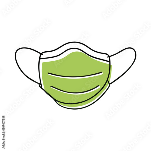 Medical face mask icon in green and white flat style