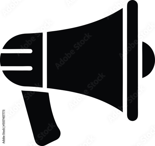 Black Megaphone Icon – Announcement, Marketing, Notification Symbol in Flat Style