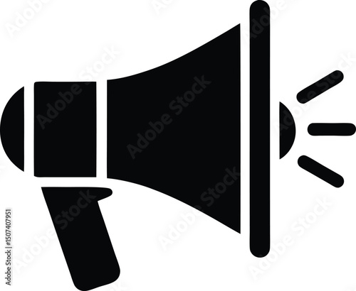 Black Megaphone Icon – Announcement, Marketing, Notification Symbol in Flat Style
