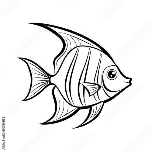 Outline Drawing of Angelfish Fish White Background