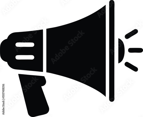 Black Megaphone Icon – Announcement, Marketing, Notification Symbol in Flat Style