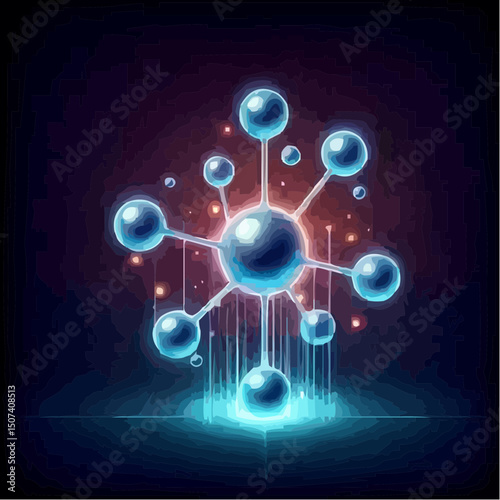 
an artistic representation simulating the union of atoms to form a molecule 86