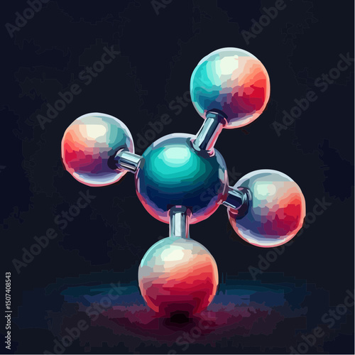 
an artistic representation simulating the union of atoms to form a molecule 82